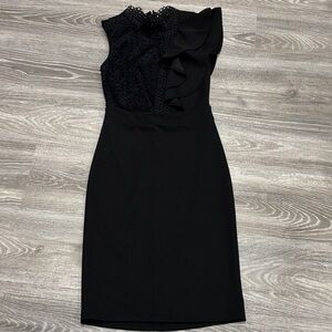 Elegant Black One Shoulder Dress with Lace and Ruffles